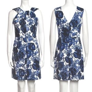 Milly Floral Print High Neck Mini Dress in French Blue and White Size 4